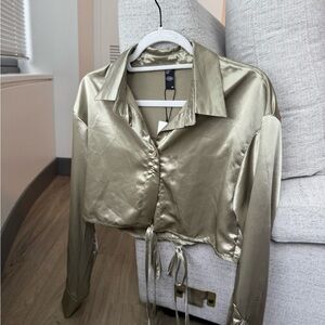 NWT Cider Satin Tie-Front Blouse